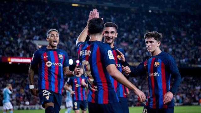 Los jugadores del Barça de Xavi celebran un gol contra el Celta de Vigo en el Camp Nou / FCB