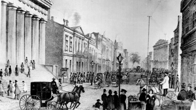 Grabado de Wall Street de 1867, época en la que Herman Melville escribió Bartleby