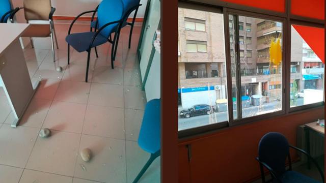 Pedradas y pintura amarilla en el ataque contra la sede de Ciudadanos en Lleida