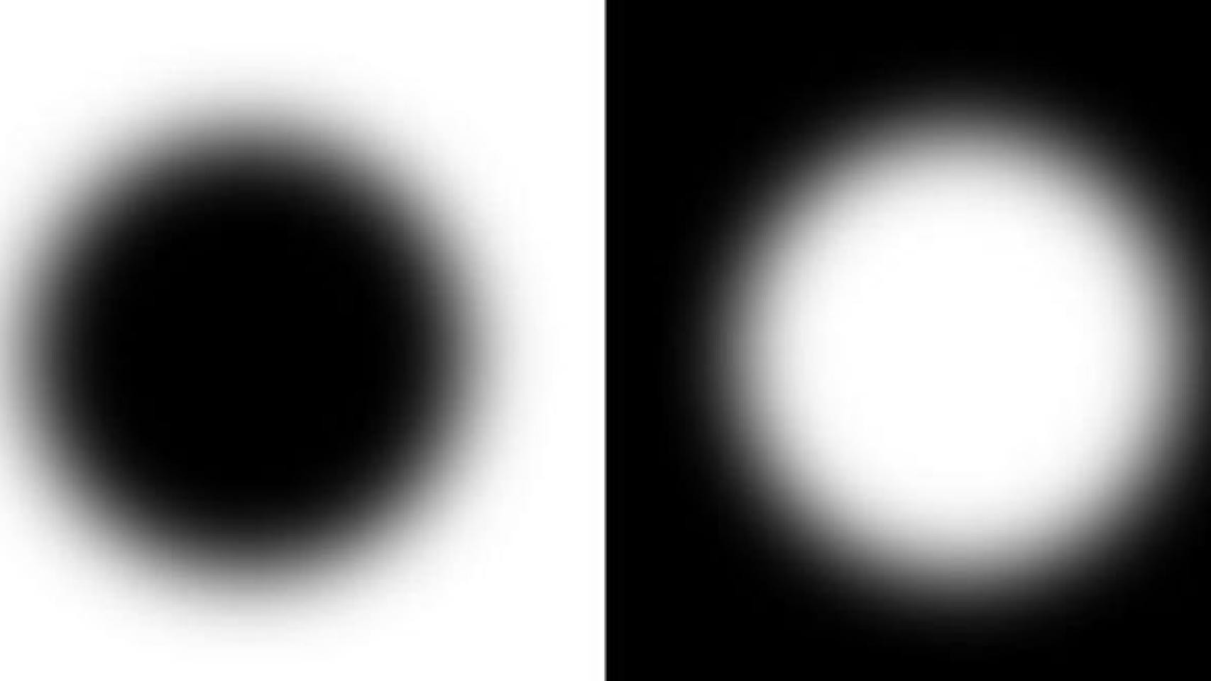 Los círculos difuminados blanco y negro son iguales pero el blanco parece más grande.