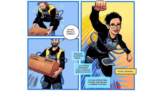 Trabajadores convertidos en 'superhéroes' de cómic gracias al uso de exoesqueletos / IKEA