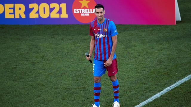 Sergio Busquets en su discurso como capitán / FC Barcelona