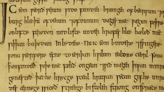 Primer plano de una de las páginas del 'Manuscrito de Exeter'