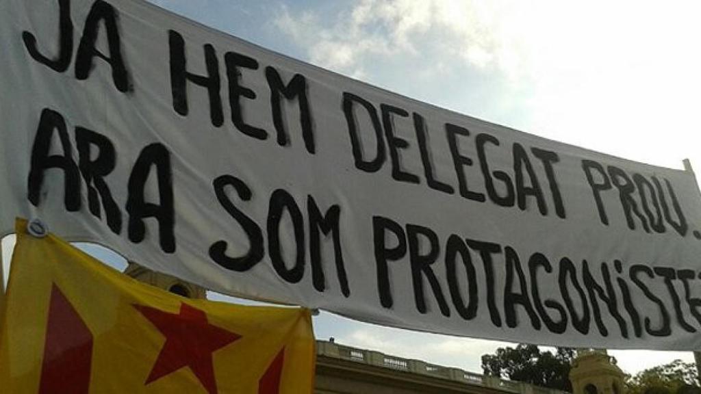 Pancarta vista en el acto de presentación de la primera campaña de Procés Constituent, en Barcelona