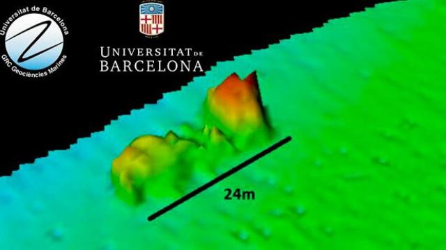 Imagen facilitado por la Generalitat y la Universidad de Barcelona sobre el objeto localizado en el subsuelo marítimo que coincide con el pesquero hundido / CG