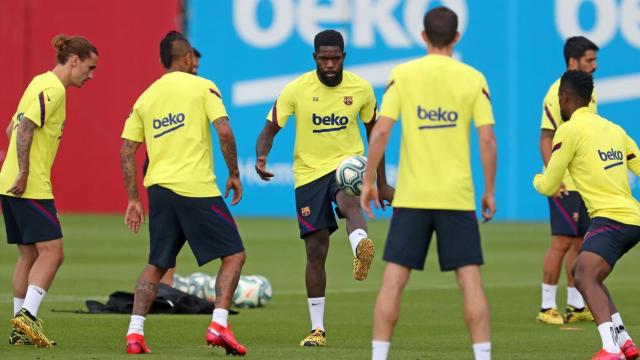 Umtiti en el entrenamiento del Barça / FCB