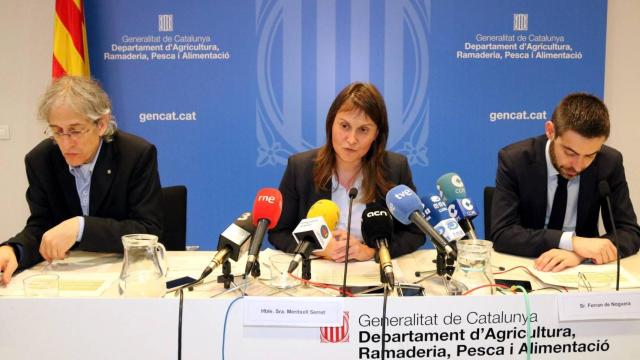 Meritxell Serret, titular de Agricultura de la Generalitat, junto a dos altos cargos de su departamento
