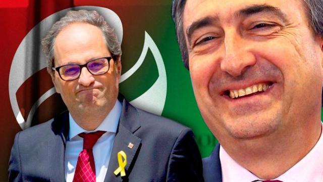 Aitor Esteban, portavoz del PNV, detrás del presidente catalán, Quim Torra / FOTOMONTAJE DE CG