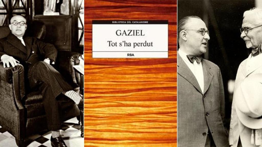 De izquierda a derecha, Gaziel (1931), el libro que recopila artículos suyos seleccionados por él mismo, y el periodista con Cambó (1937)