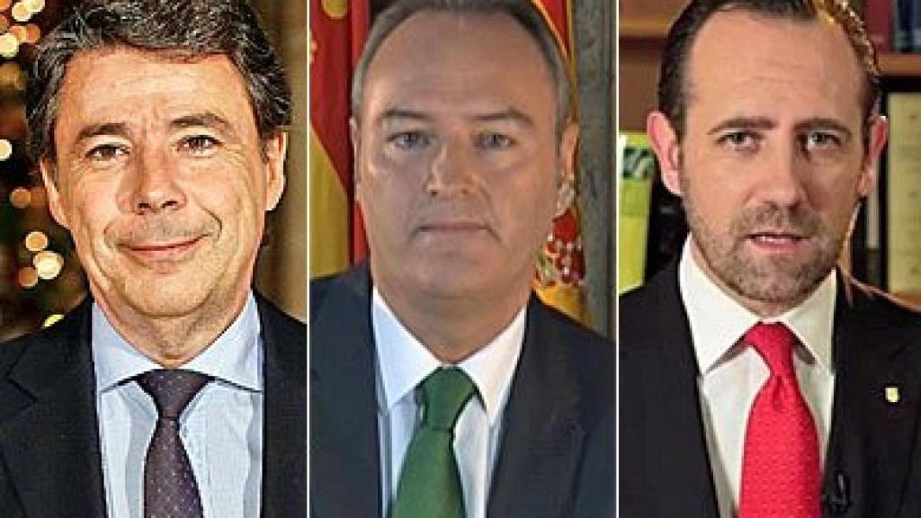 Ignacio González, Alberto Fabra y José Ramón Bauzá, presidentes autonómicos de la Comunidad de Madrid, la Comunidad Valenciana y Baleares, respectivamente