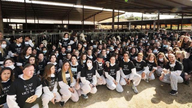 Grupo de animalistas 'Meat the victims' en una actuación en Cataluña / CG