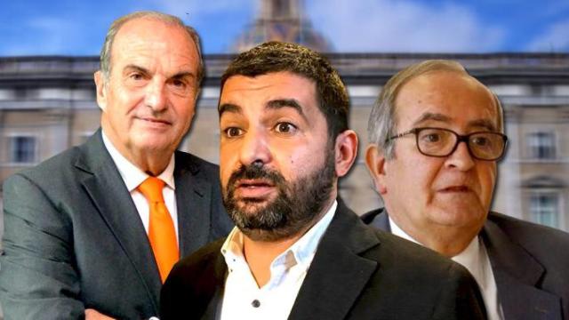 El consejero de Trabajo, Chakir El Homrani (c), junto al presidente de Foment del Treball, Joaquim Gay de Montellà (i), y su homólogo en Pimec, Josep González (d), los implicados en el principio de acuerdo por la representatividad patronal / CG