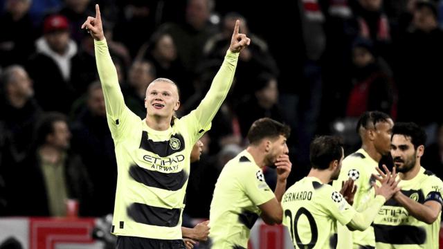 Erling Haaland festeja un gol durante el empate del Manchester City contra el Bayern / EFE