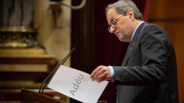 Fotomontaje de Quim Torra con un discurso que sonó a despedida en el Parlament  / CG