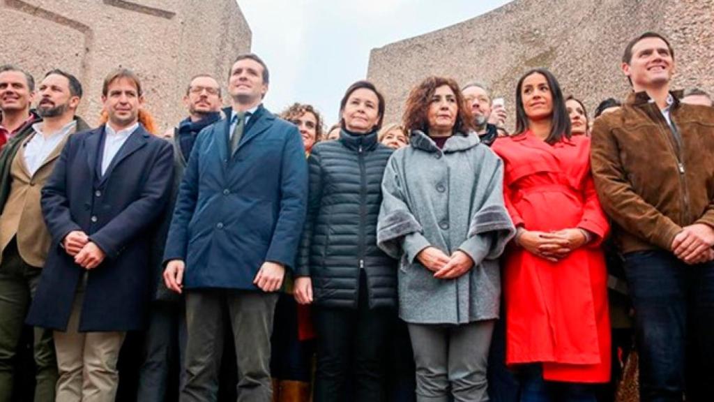Santiago Abascal (Vox); Pablo Casado (PP) y Albert Rivera (Cs) / EUROPA PRESS