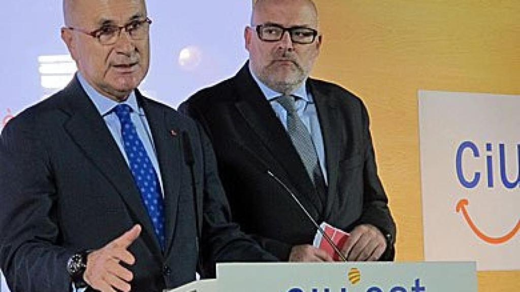 Duran i Lleida y Corominas, en rueda de prensa en la sede de UDC, tras la reunión de la ejecutiva de CiU