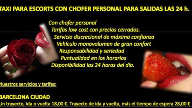 Cartel que ofrece servicios de taxi personal para prostitutas de lujo / CG
