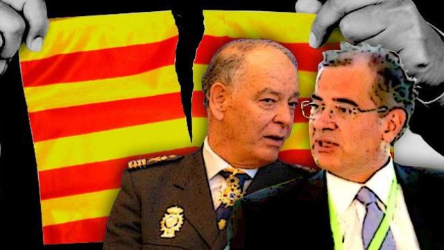 Eugenio Pino, hasta hace pocas semanas en la Dirección Adjunta Operativa del Cuerpo Nacional de Policía y el juez Joaquín Aguirre / FOTOMONTAJE DE CG