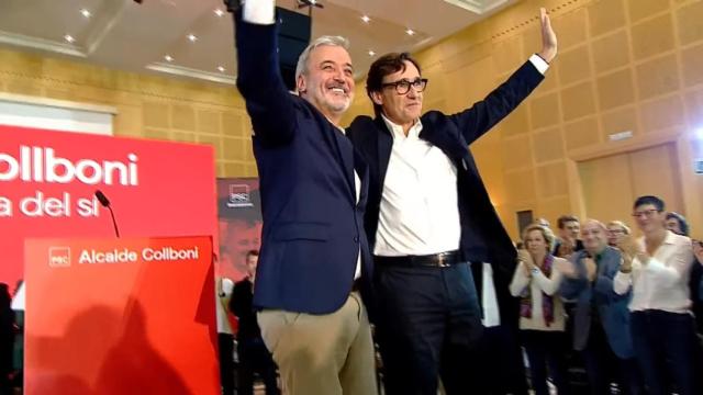 Jaume Collboni y Salvador Illa, en la proclamación del primero como candidato socialista a la alcaldía de Barcelona / YOUTUBE