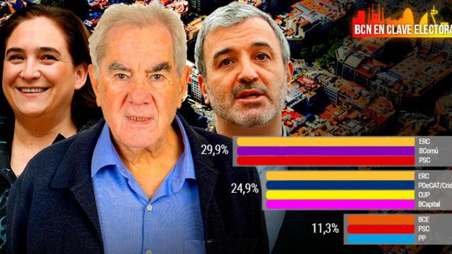 La actual alcaldesa de Barcelona, Ada Colau, y los alcaldables Ernest Maragall y Jaume Collboni / CG