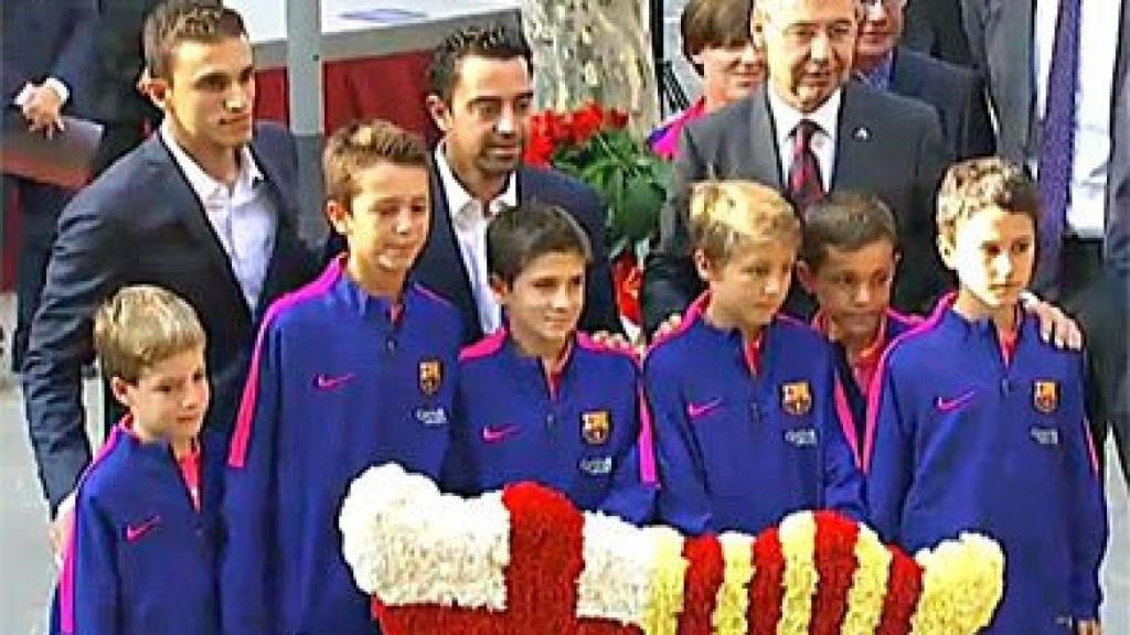 Xavi, durante la ofrenda floral del F.C. Barcelona al monumento a Rafael Casanova en la pasada Diada