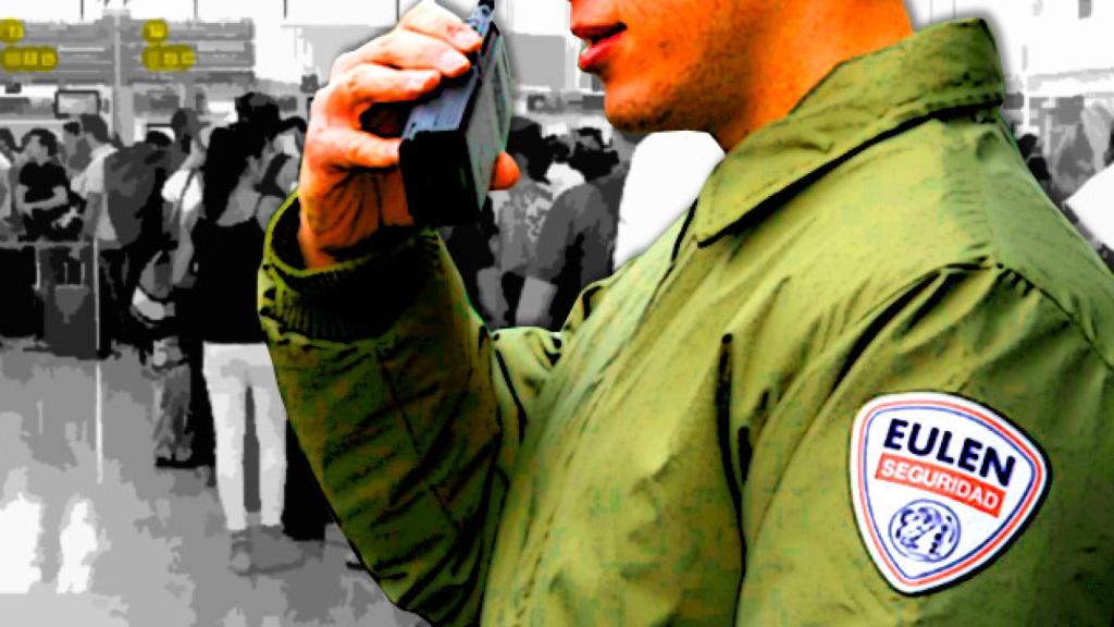 Un trabajador de Eulen en el aeropuerto de El Prat / FOTOMONTAJE DE CG