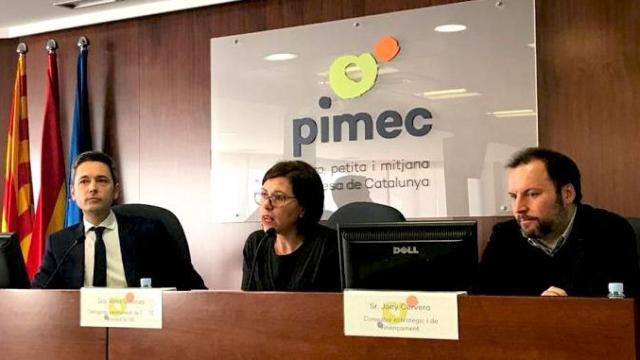 Rosa Solanes (c), la nueva delegada de la patronal de pymes catalana Pimec en Bruselas en su presentación ante los asociados / PIMEC