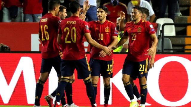 La selección celebra el triunfo ante Georgia EFE