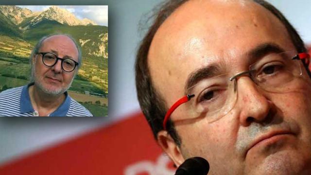 El profesor Jordi Borrell y el candidato del PSC al 21D, Miquel Iceta