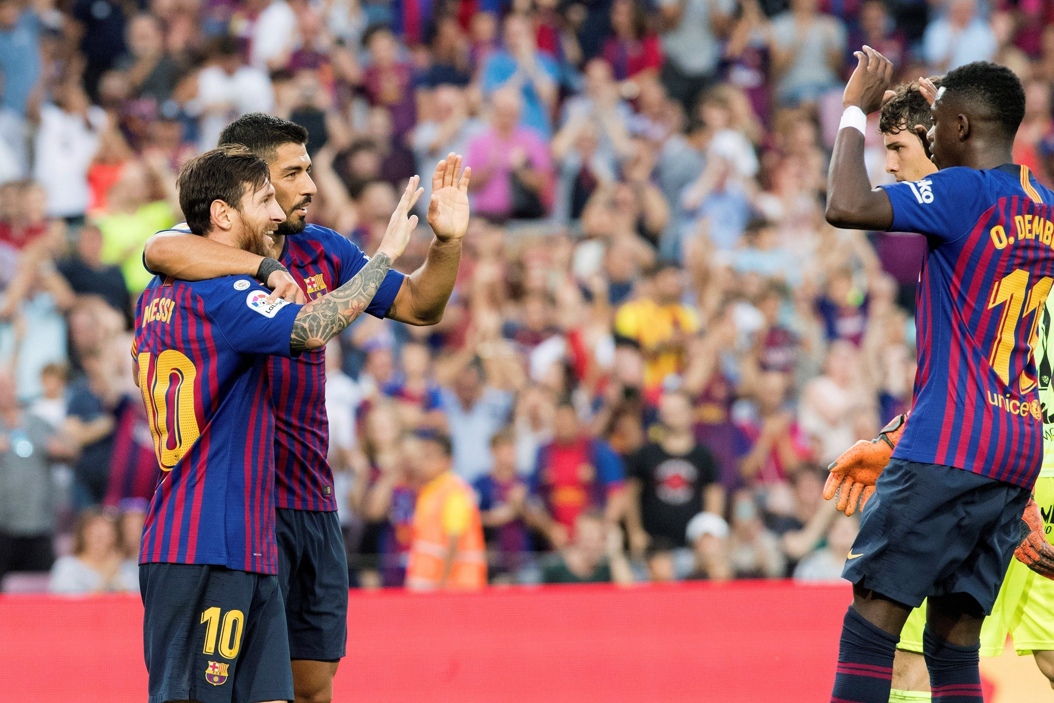 Messi, Suárez y Dembelé celebran un gol / EFE