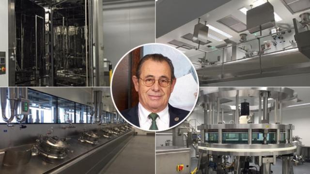 Victor Grifols Roura, presidente de Grifols, y cuatro imágenes de una nuevas instalaciones del grupo en Parets del Vallès (Barcelona) / FOTOMONTAJE DE CG