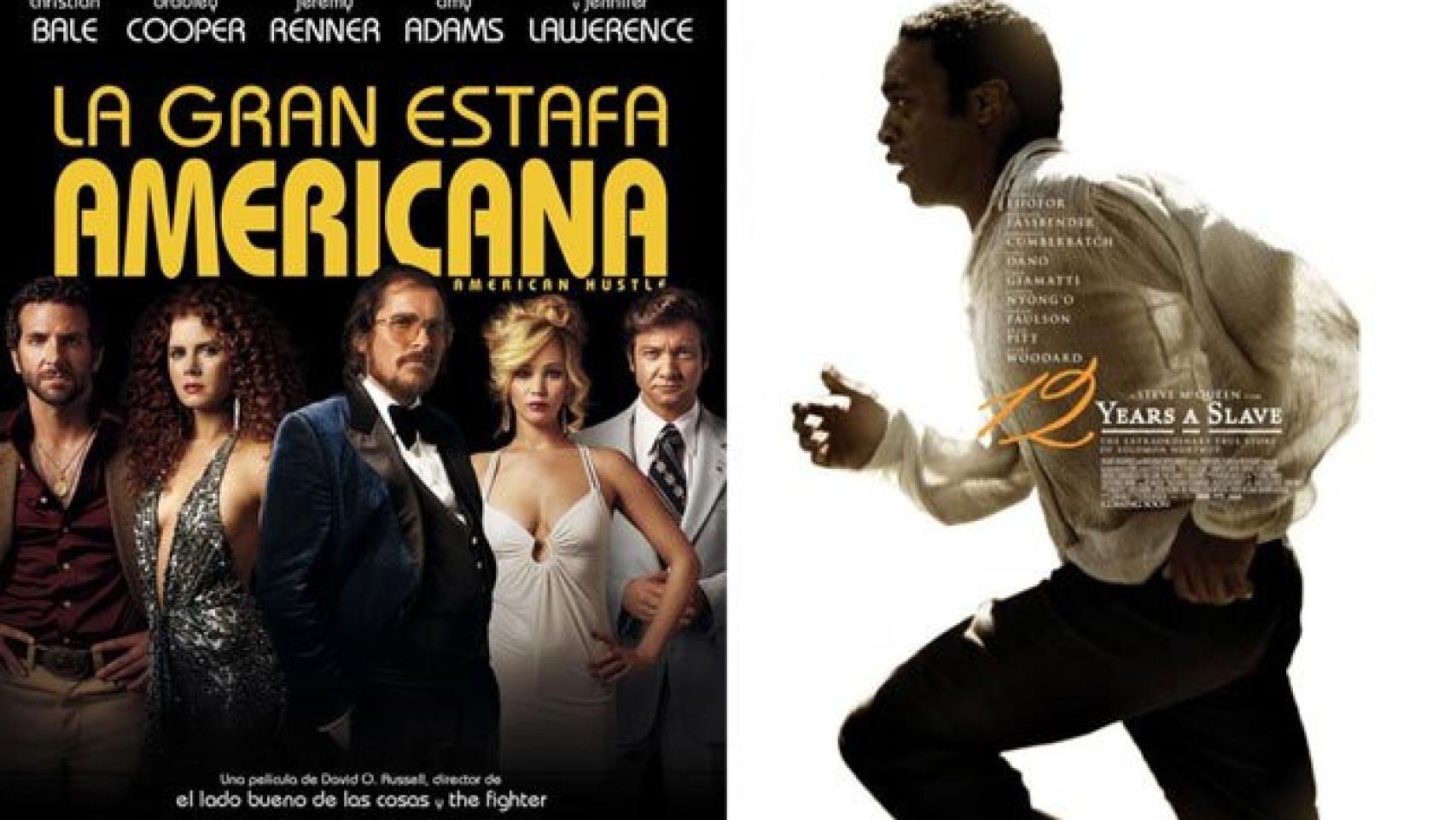 A la izquierda, cartel de 'La Gran Estafa Americana', a la derecha, '12 años de esclavitud'