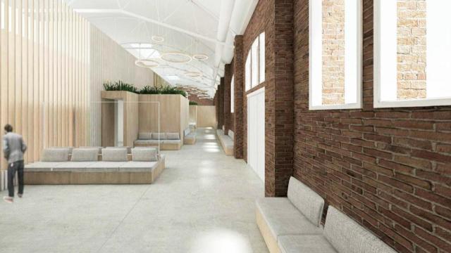 Recreación digital del tanatorio que se construirá en las antiguas Fábricas Germans Climent, en Sants, Barcelona / AjBCN