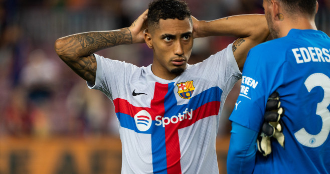 Raphinha, contra el Manchester City / LUIS MIGUEL AÑÓN (CULEMANIA)