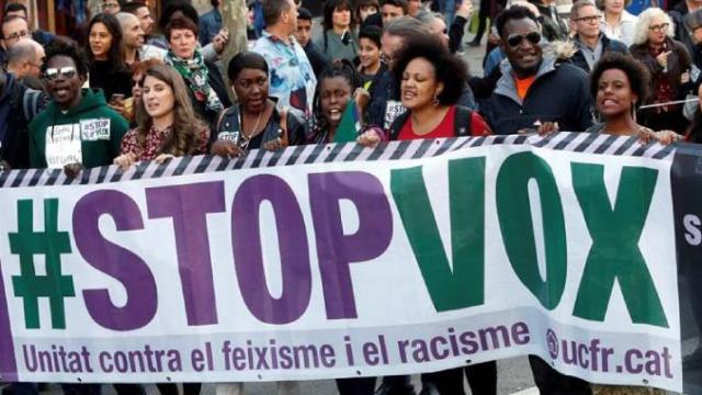 Cabecera de la manifestación anti Vox de Barcelona / EFE