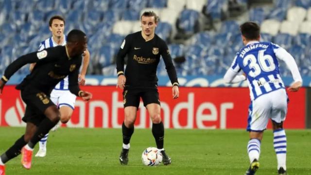 Antoine Griezmann con Ousmane Dembelé en Anoeta / FCB