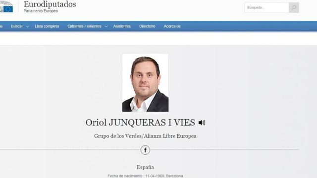 Perfil del 'exvicepresident' y líder de ERC, Oriol Junqueras, en la web del Parlamento Europeo