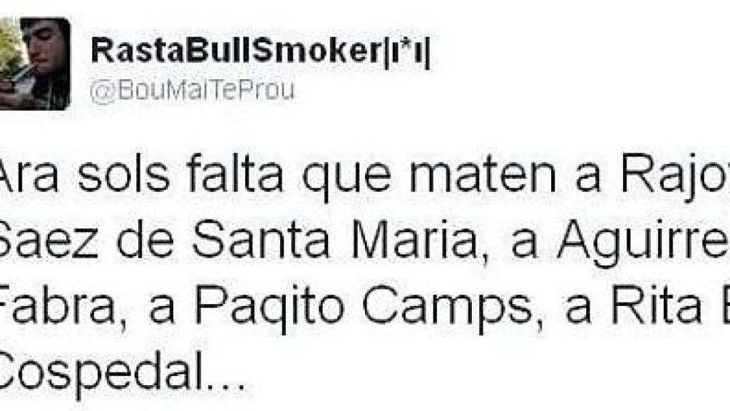 Captura de uno de los tuits del joven imputado por delito de apología del asesinato