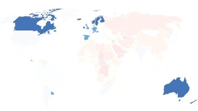 El mapa del mundo con los países que gozan de plena democracia, según la unidad de inteligencia de The Economist