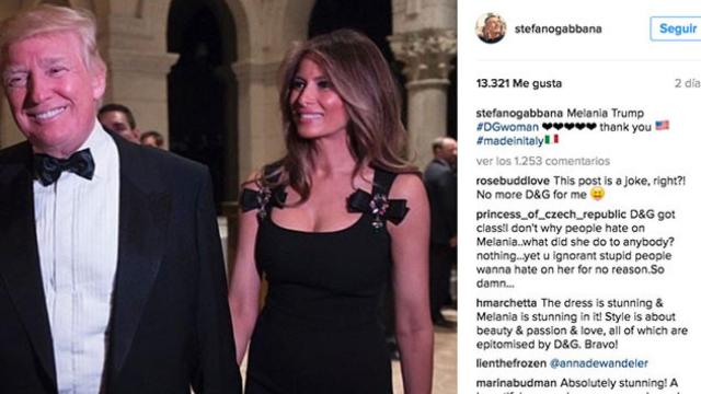 Mensaje de Stefano Gabbana agradeciendo a Melania Trump la elección de un vestido de D&G para recibir el año nuevo / INSTAGRAM