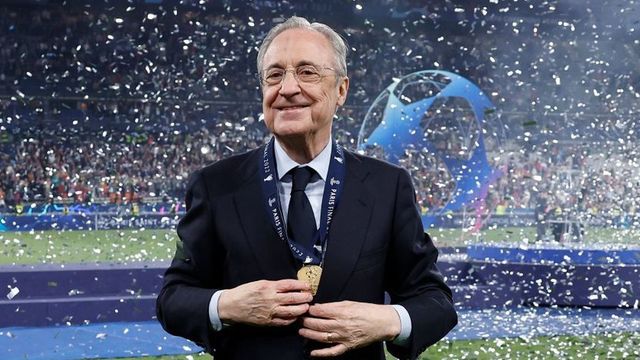 Florentino Pérez, feliz, tras la conquista del Real Madrid en la Champions League / RM