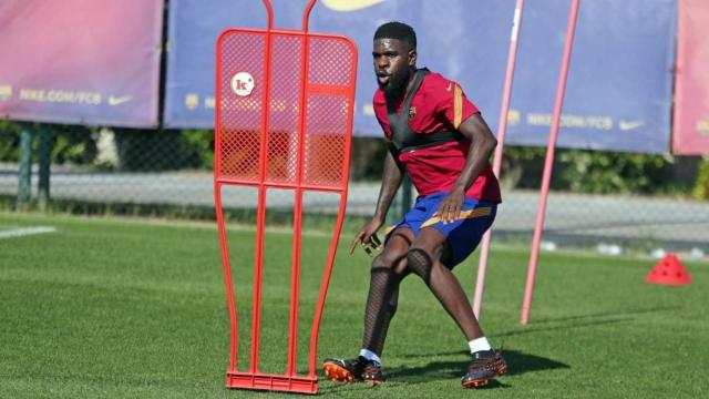 Umtiti, en un entrenamiento con el Barça | FCB