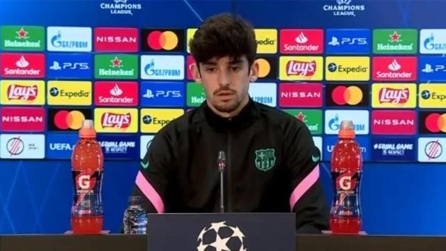 Francisco Trincao en rueda de prensa previa al partido contra el Ferencvaros en Budapest / CULEMANÍA