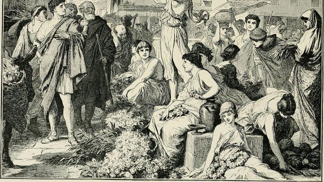 Ilustración que muestra a Cimón, político griego enemigo de Pericles, cortejando a los atenienses / ELLIS EDWARD SYLVESTER