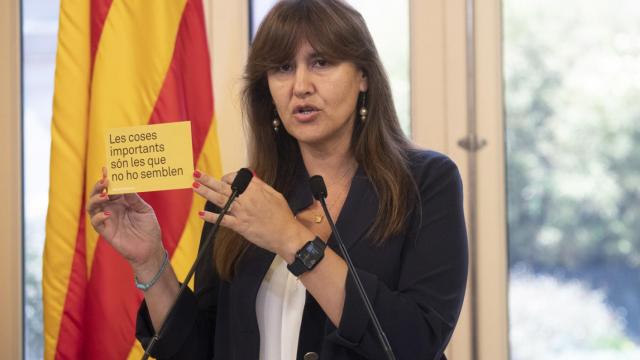 La presidenta del Parlament, Laura Borràs, durante su comparecencia tras ser suspendida en el cargo / EFE - Marta Perez