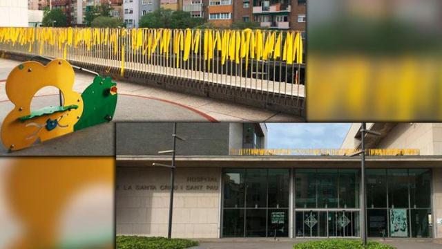 Fachada del Hospital de la Santa Creu i Sant Pau de Barcelona con los lazos amarillos independentistas / CG