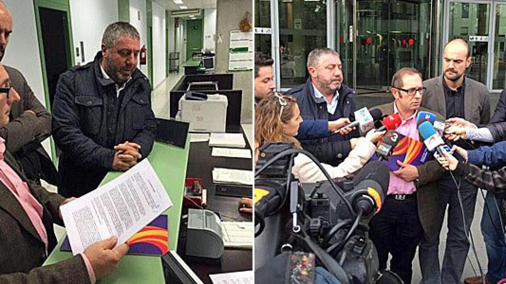 Los dirigentes de SCC Rafael Arenas, Juan Francisco Arza y Sixto José Cadenas, en la Ciudad de la Justicia