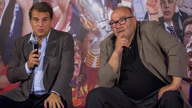 Joan Laporta y Joan Oliver durante un acto de campaña a la presidencia del Barça