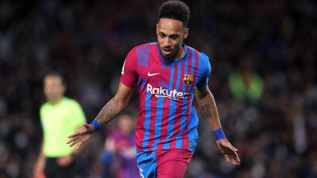 Aubameyang celebra su gol al Athletic, el primero del Barça / FCB