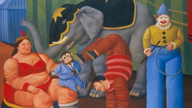 Fernando Botero. 'Gente del circo con elefante', 2007, óleo sobre lienzo